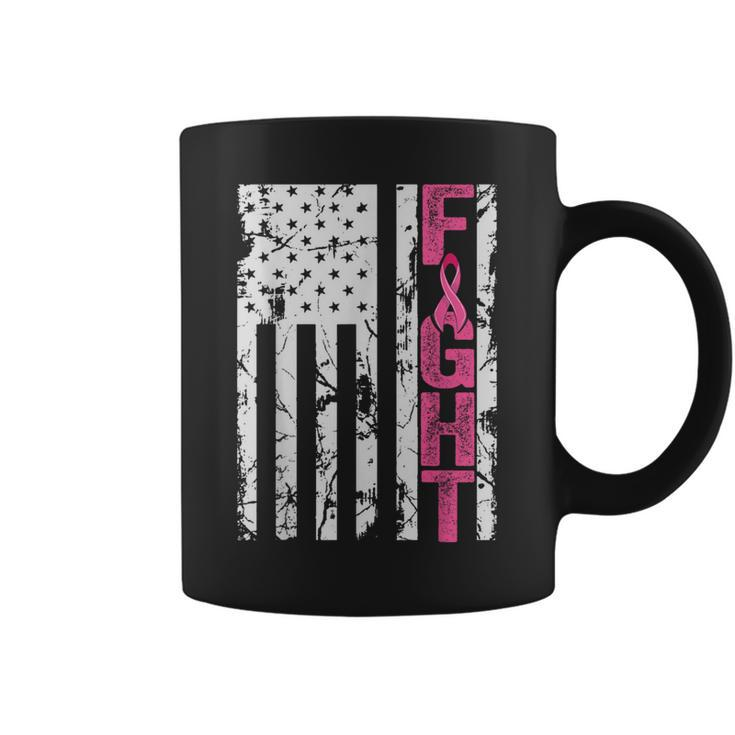 Fight Breast Survivor American Flag Breast Cancer Awareness Coffee Mug