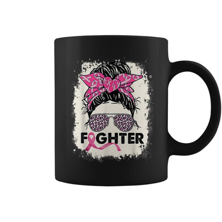 Fighter Messy Bun Pink Warrior Breast Cancer Awareness Coffee Mug
