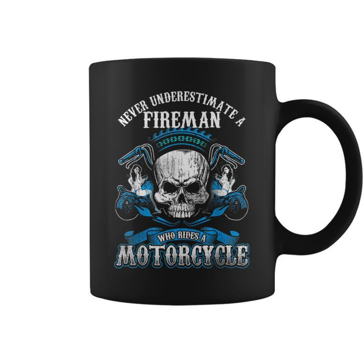 Fireman Biker Never Underestimate Motorcycle Skull Coffee Mug