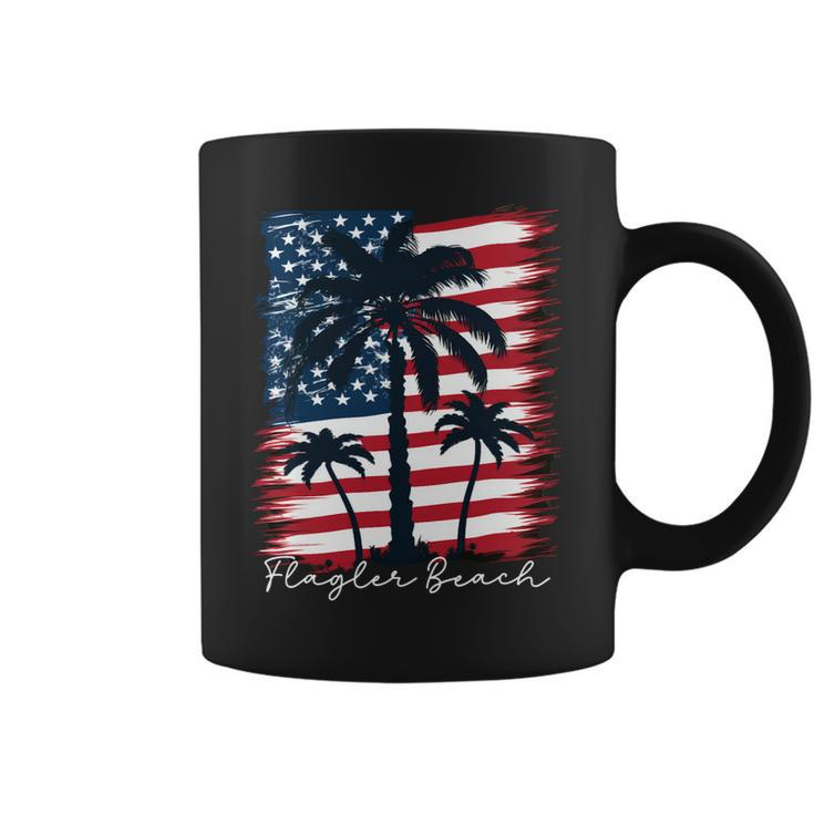 Flagler Beach Patriotic American Flag Palm Trees Coffee Mug