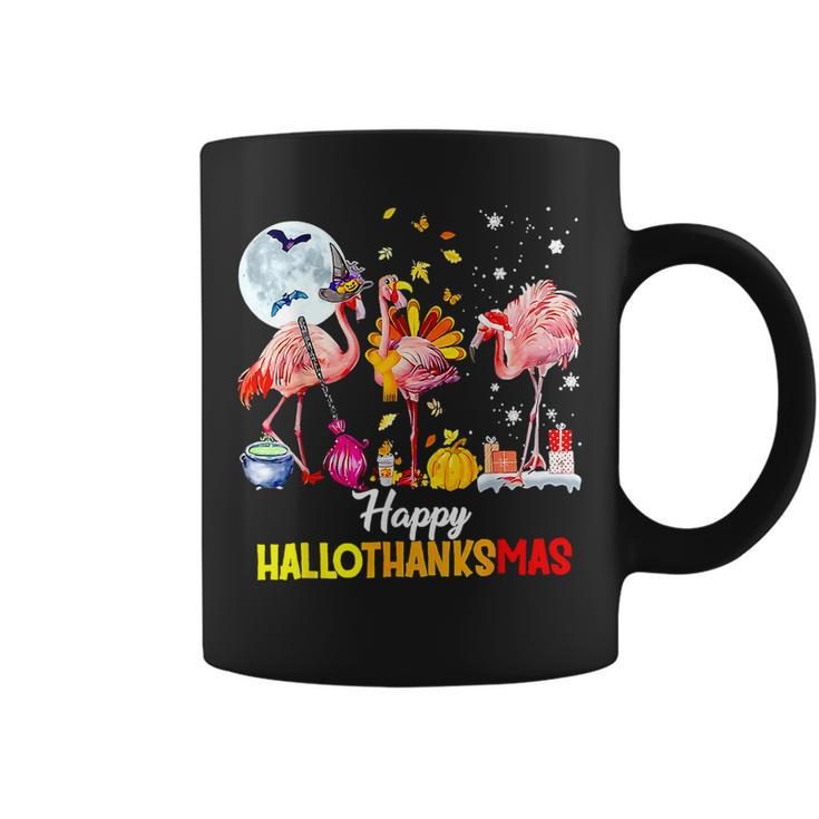 Flamingo Happy Hallothanksmas Halloween Thanksgiving Coffee Mug