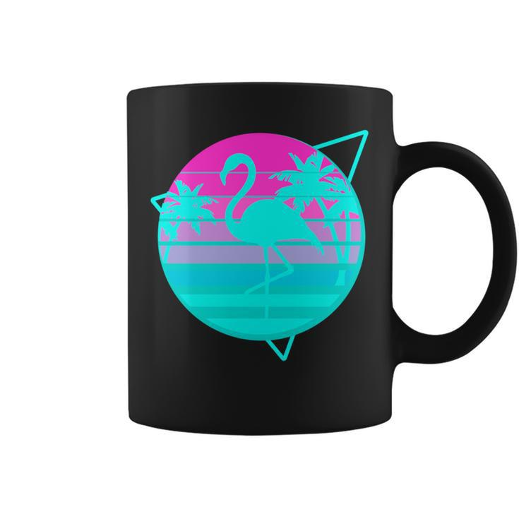 Flamingo In A Vintage 80S Beach With Palms Vaporwave Style Coffee Mug