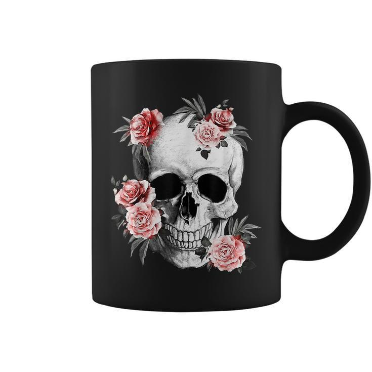 Floral Sugar Skull Rose Flowers Mycologist Gothic Goth Coffee Mug