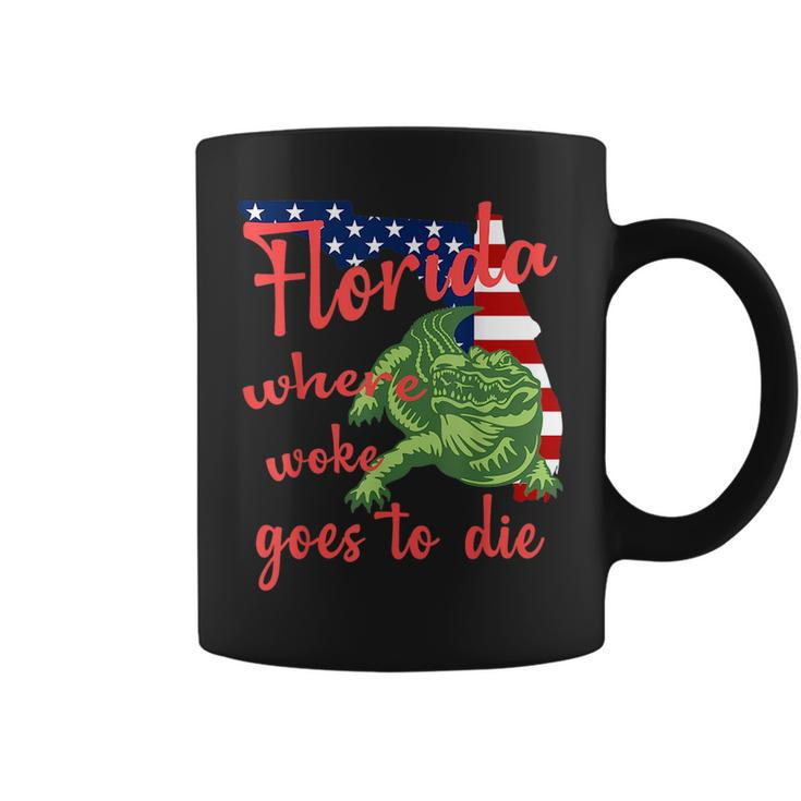 Florida Where Woke Goes To Die American Flag And Alligator Coffee Mug
