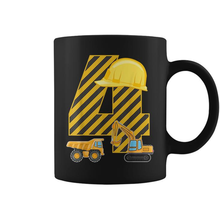 Four 4Yr 4Th Birthday Construction Outfit Boy 4 Years Old Construction Funny Gifts Coffee Mug