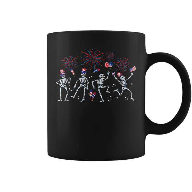 Fourth Of July America Skeletons Dancing With American Flag  Dancing Funny Gifts Coffee Mug
