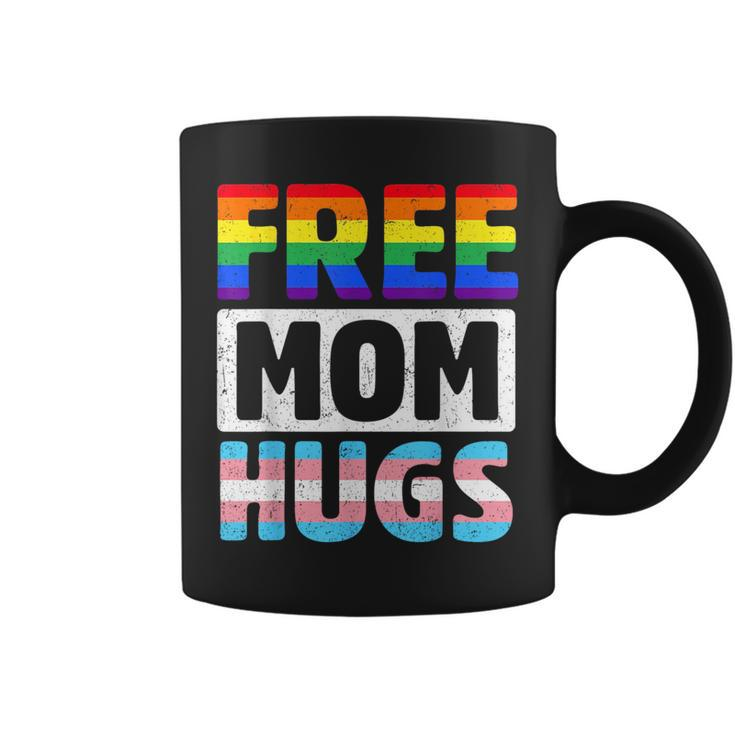 Free Mom Hugs Groovy Rainbow Heart Lgbt Flag Pride Month  Coffee Mug