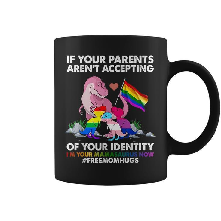 Free Mom Hugs Mamasaurus DinosaurRex Ally Rainbow Lgbt Coffee Mug