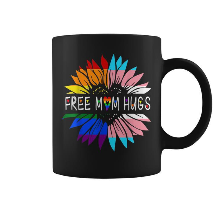 Free Mom Hugs Sunflower Rainbow Heart Lgbt Lesbian Gay Pride  Coffee Mug