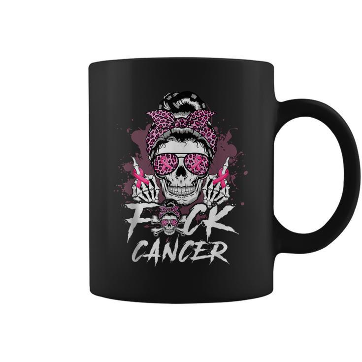 Fuck Breast Cancer Warrior Pink Ribbon Messy Bun Hair Coffee Mug
