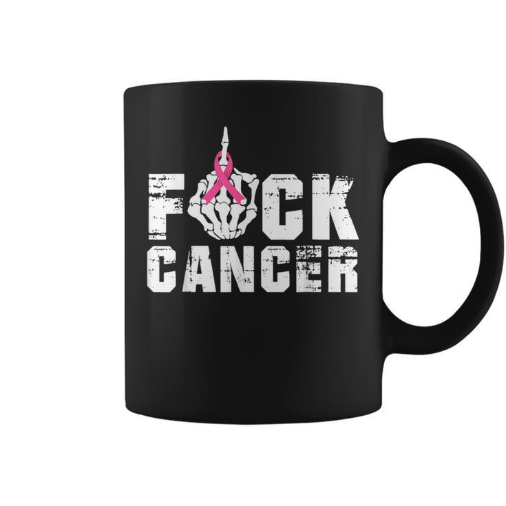 Fuck Cancer Skeleton Middle Breast Cancer Warrior Octocber Coffee Mug