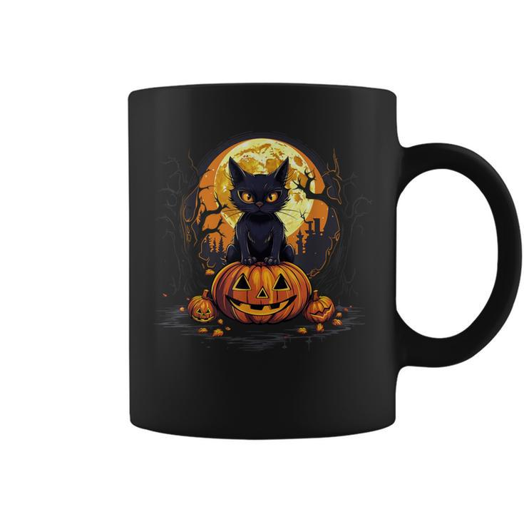 Full Moon Halloween Scary Black Cat Costume Pumpkins Coffee Mug