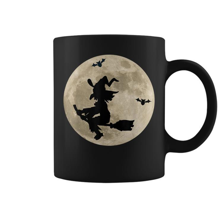Full Moon Witch On Broomstick Bats Space Halloween Halloween Coffee Mug