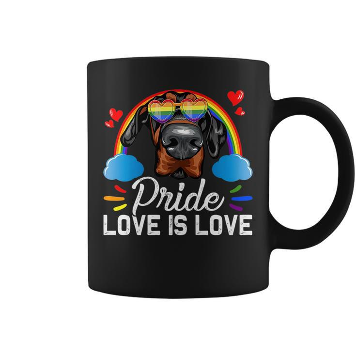 Fun Lgbt Pride Love Is Love Rainbow Doberman Dog   Coffee Mug
