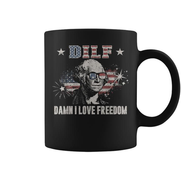 Funny 4Th Of July Dilf Damn I Love Freedom Usa Flag Men Gift For Mens Coffee Mug