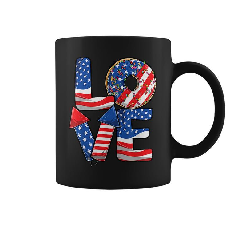 Funny 4Th Of July Love Donut Patriotic American Flag Usa Coffee Mug