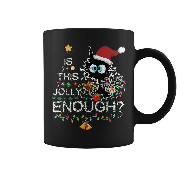 Black Cat Is This Jolly Enough Christmas Santa Xmas Coffee Mug