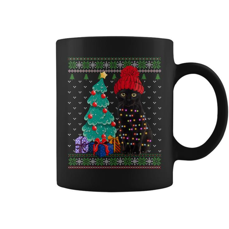 Cat Lovers Black Cat Santa Hat Ugly Christmas Sweater Coffee Mug