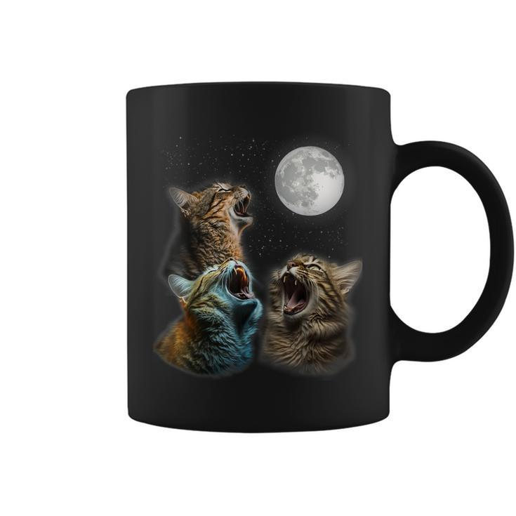 Cat Moon Three Cats Meowling At Moon Cats Howling Coffee Mug