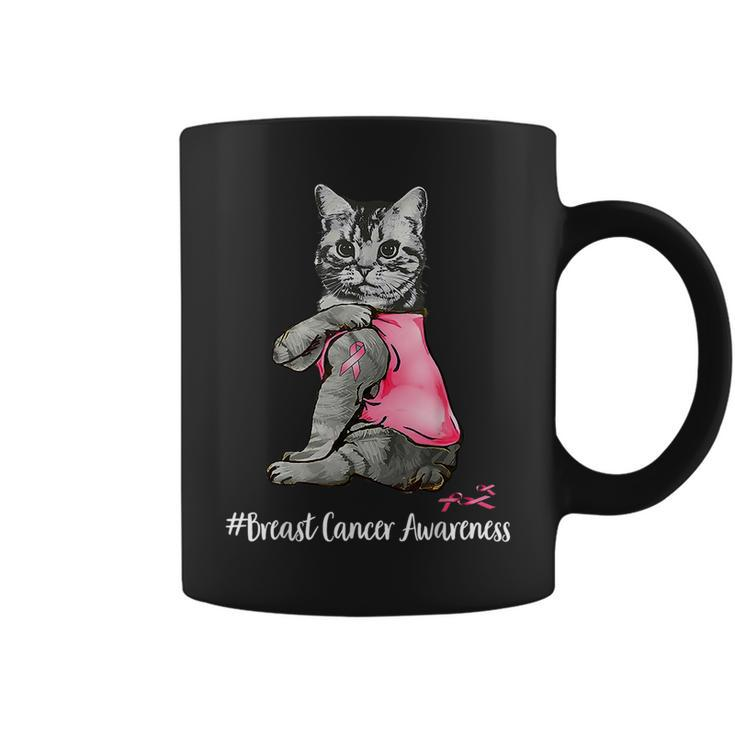 Cat Pink Ribbon In October We Wear Pink Breast Cancer Coffee Mug