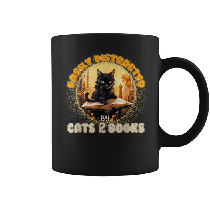 Funny Cat T  Easily Distracted By Cats And Books  Coffee Mug