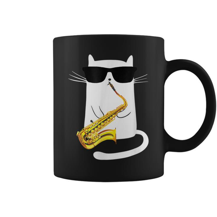 Funny Cat Wearing Sunglasses Playing Saxophone  Coffee Mug