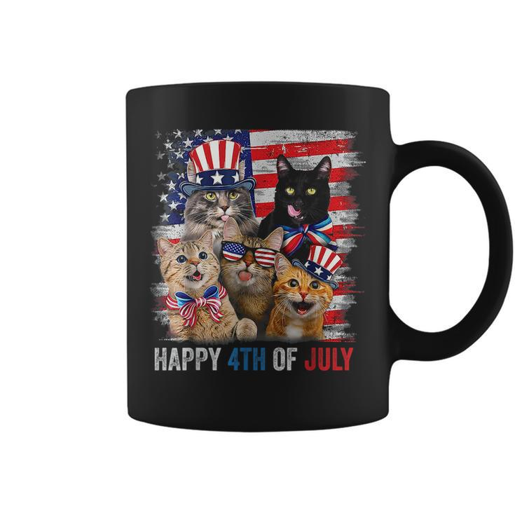 Funny Cats Happy 4Th Of July American Us Flag 4Th Of July Coffee Mug
