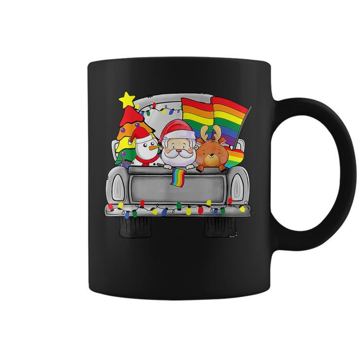 Christmas Santa & Reindeer In Truck Support Lgbt Pride Coffee Mug