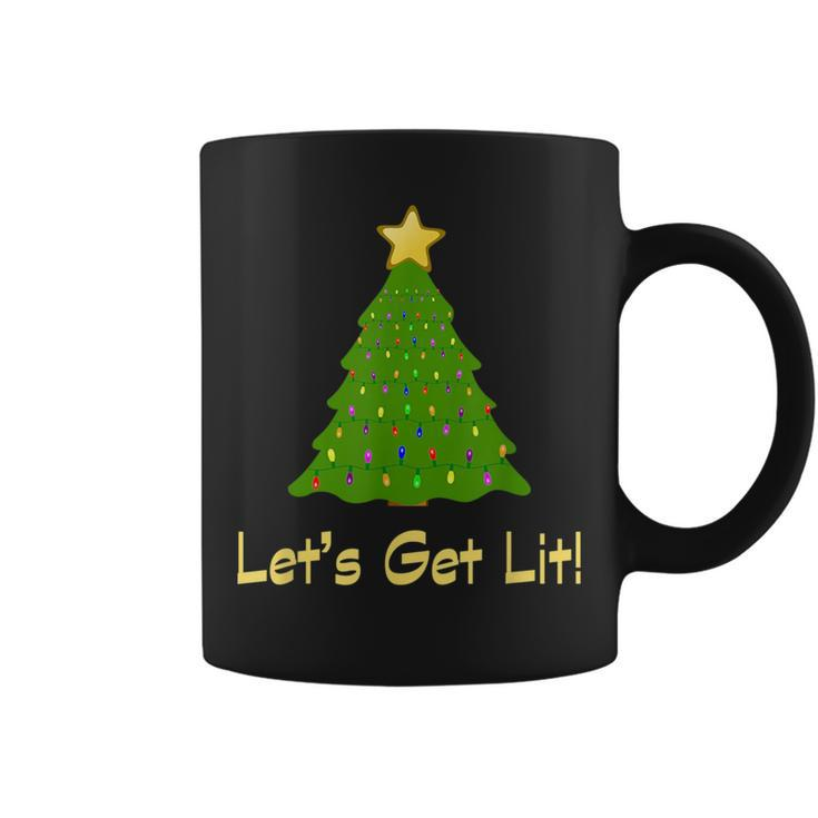Funny Christmas Tree Lets Get Lit Drinking Alcohol Men Adult  Coffee Mug