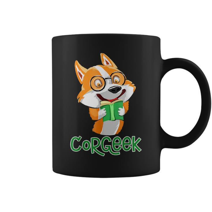 Funny Corgeek Corgi Geek Dog Pun Bookworm Bookish Humor Nerd  Coffee Mug