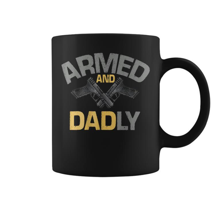Funny Deadly Father Armed And Dadly Dad Retro Print On Back Coffee Mug