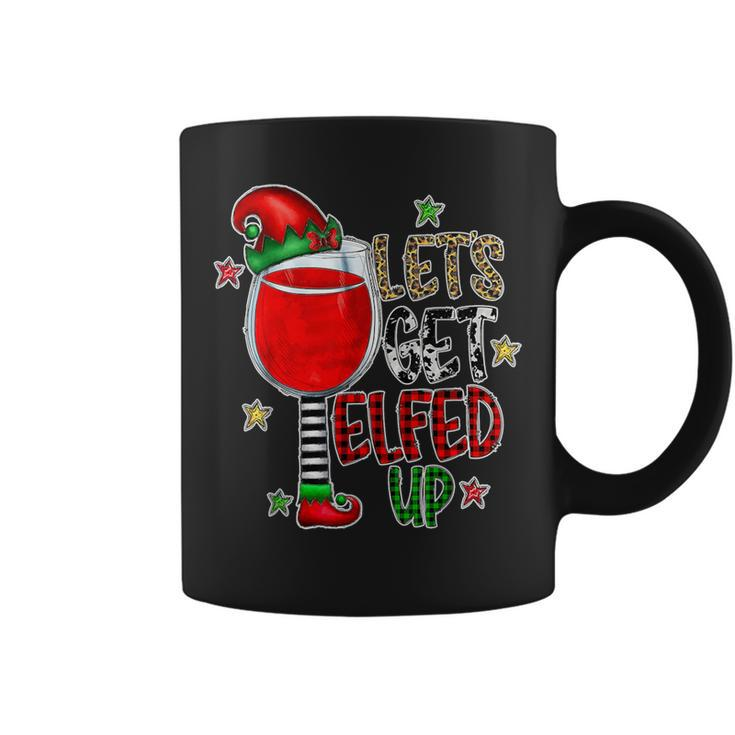 Elf Wine Drinking Christmas Let's Get Elfed Up Pajamas Coffee Mug