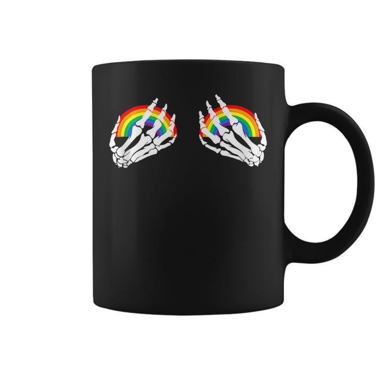 Funny Gay Les Pride Rainbow Boobs Skeleton Hand Lgbt Gay  Coffee Mug