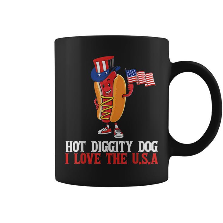 Funny Hot Diggity Dog I Love Usa American Flag 4Th Of July  Coffee Mug