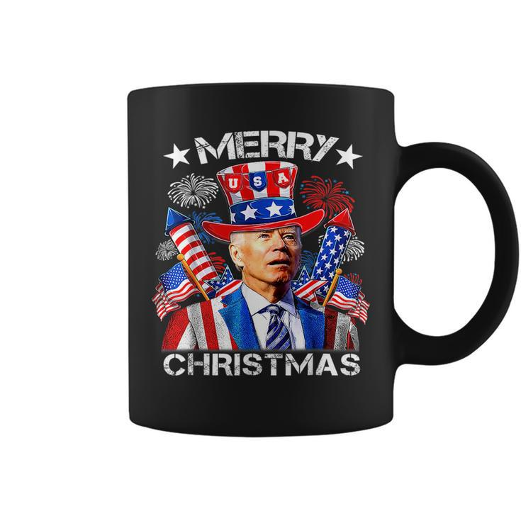 Funny Joe Biden Merry Christmas 4Th Of July Firework Usa Coffee Mug