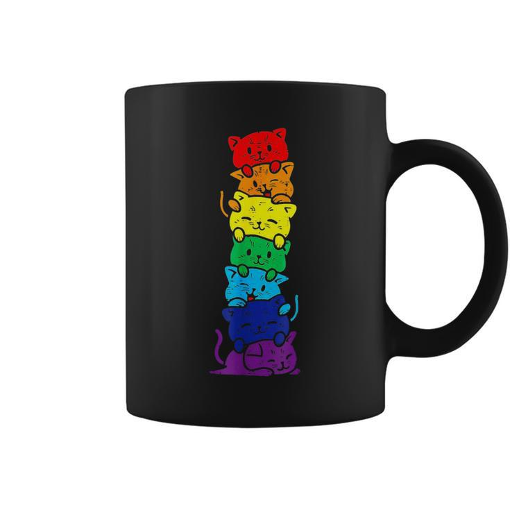 Funny Lgbt Cat Stack Rainbow Gay Pride Gift For Cat Lover  Coffee Mug