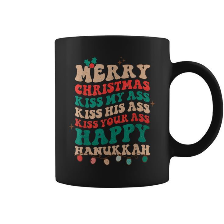 Merry Christmas Kiss My Ass Happy Hanukkah Groovy Xmas Coffee Mug