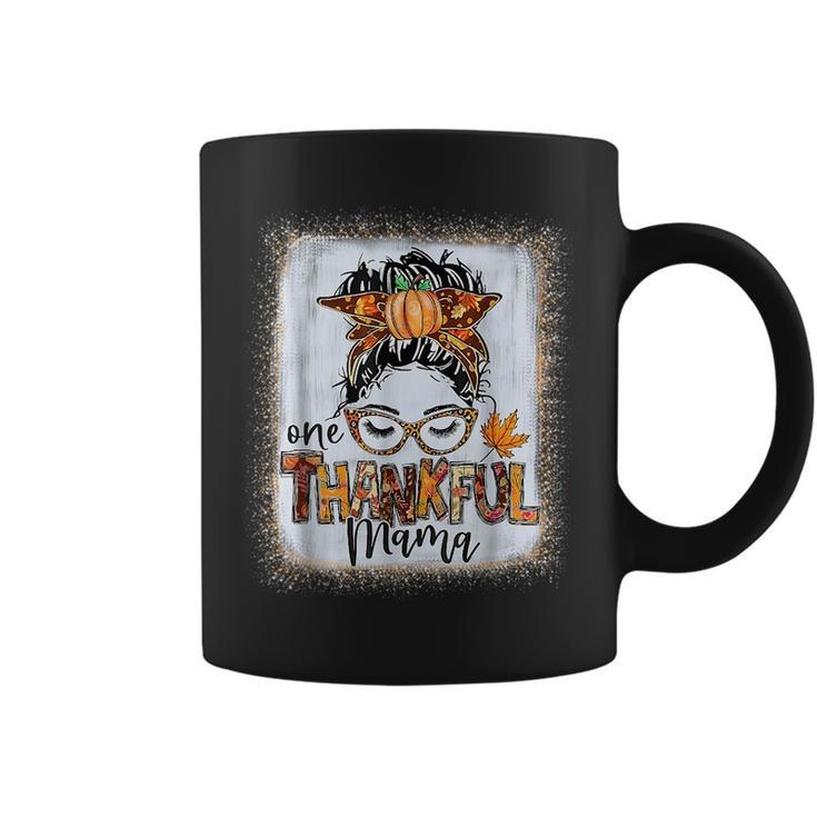 Funny Messy Bun One Thankful Mama Fall Autumn Thanksgiving Gifts For Mama Funny Gifts Coffee Mug