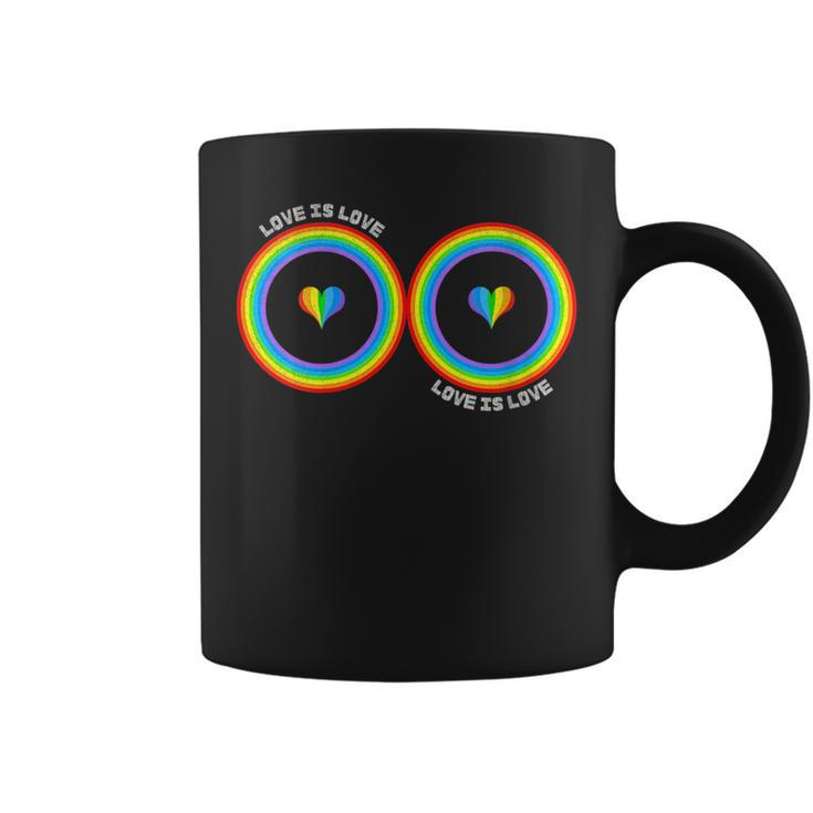Funny Retro-Rainbow Boobs Love-Is-Love Vintage Distressed  Coffee Mug