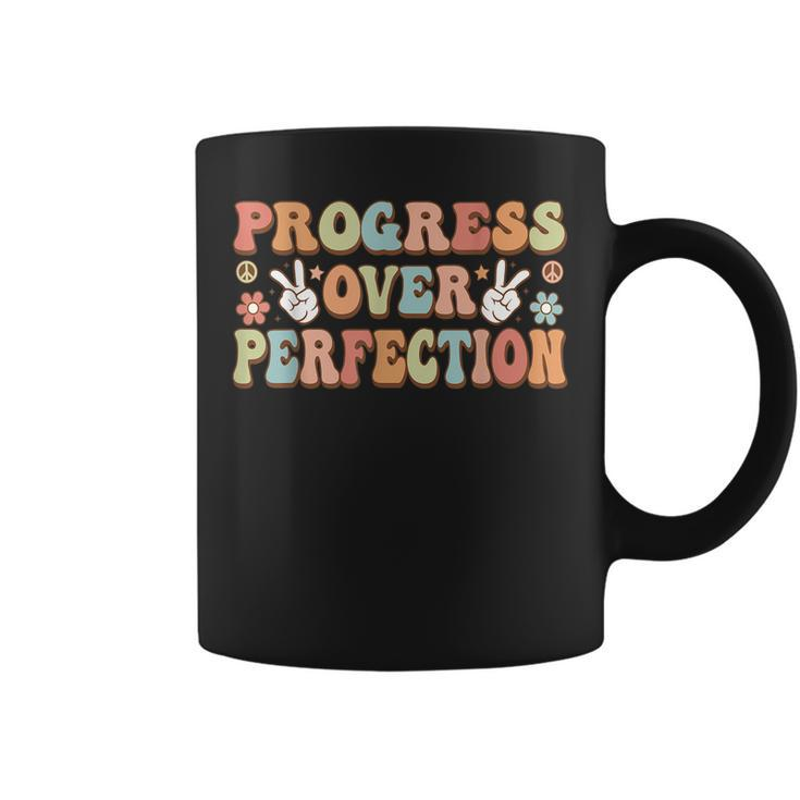 Back To School Progress Over Perfection Teacher Groovy Coffee Mug