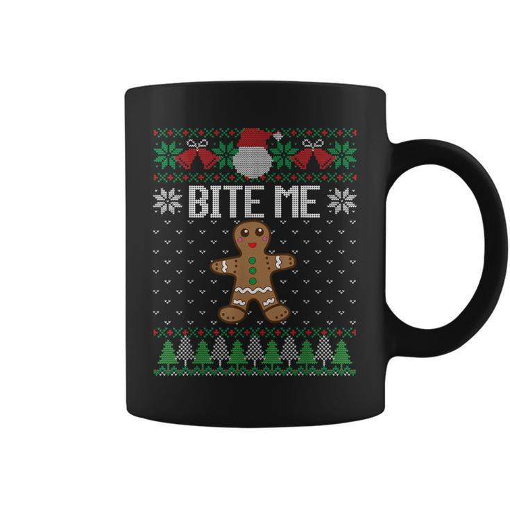 Ugly Christmas Sweater Bite Me Gingerbread Man Coffee Mug