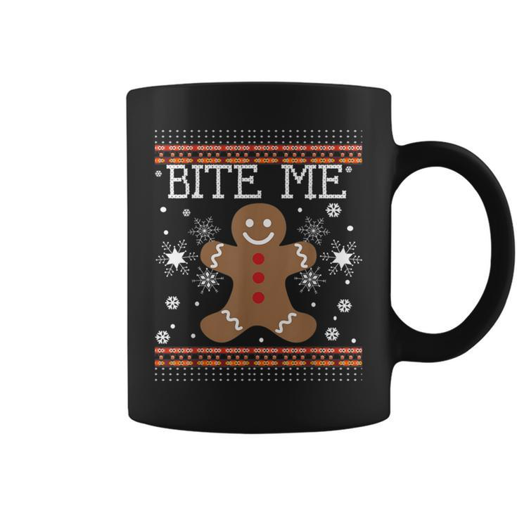 Ugly Xmas Sweater Bite Me Gingerbread Man Cookies Pj Coffee Mug
