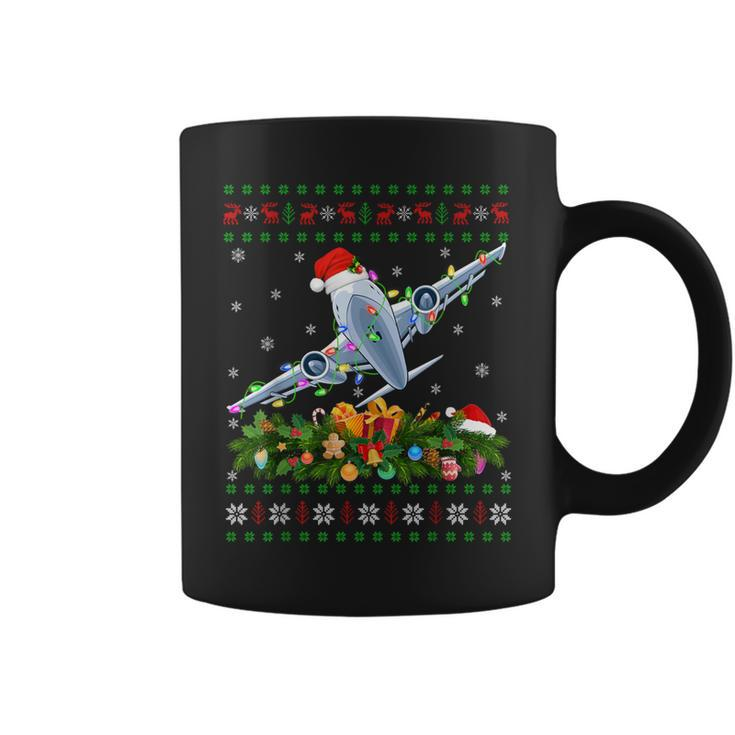 Xmas Lighting Tree Santa Ugly Airplane Christmas Coffee Mug