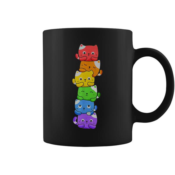 Gay Pride Cat Lgbt Kawaii Cats Pile Cute Anime Rainbow Flag Coffee Mug ...