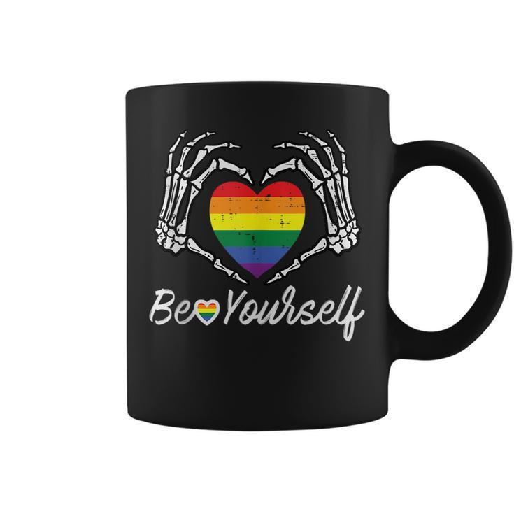 Gay Pride Heart Skeleton Be Yourself Rainbow Lgbt Men Women  Coffee Mug