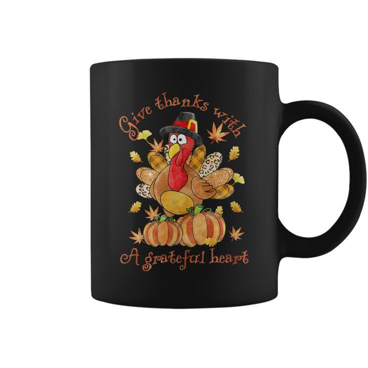 Give A Thanks With Grateful Heart Thanksgiving Day Turkey Coffee Mug