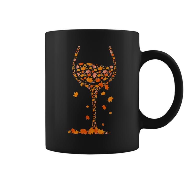 Glass Of Wine Maple Leaf Autumn Fall Drink Wine Lover Coffee Mug
