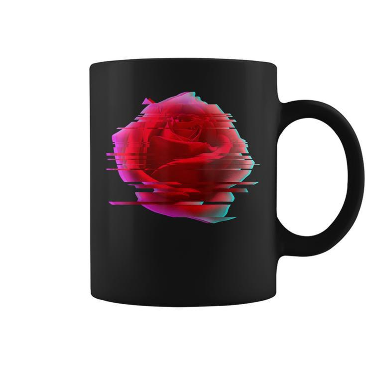 Glitch Rose Vaporwave Aesthetic Trippy Floral Psychedelic Coffee Mug