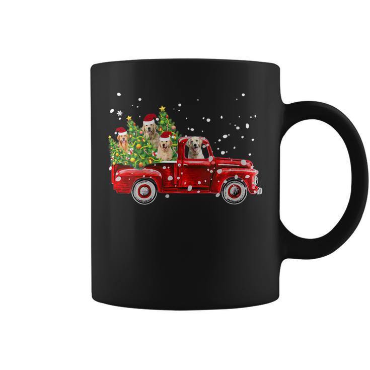 Golden Retriever Lover Red Truck Christmas Pine Tree Coffee Mug