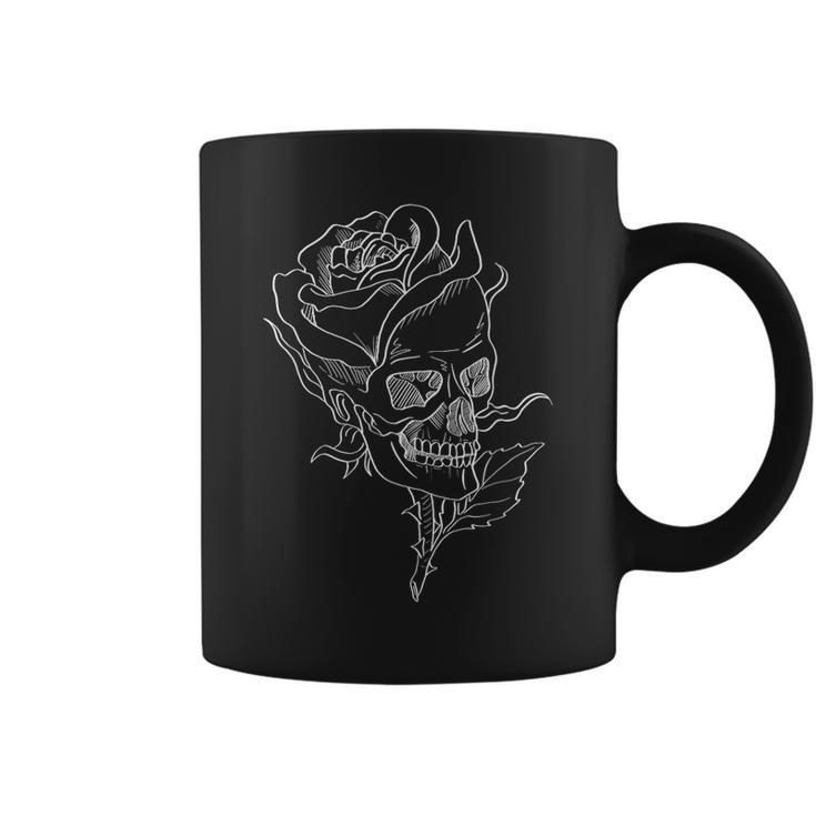 Goth Rose Skull Face Graphic For Women And Girls Skeleton Coffee Mug
